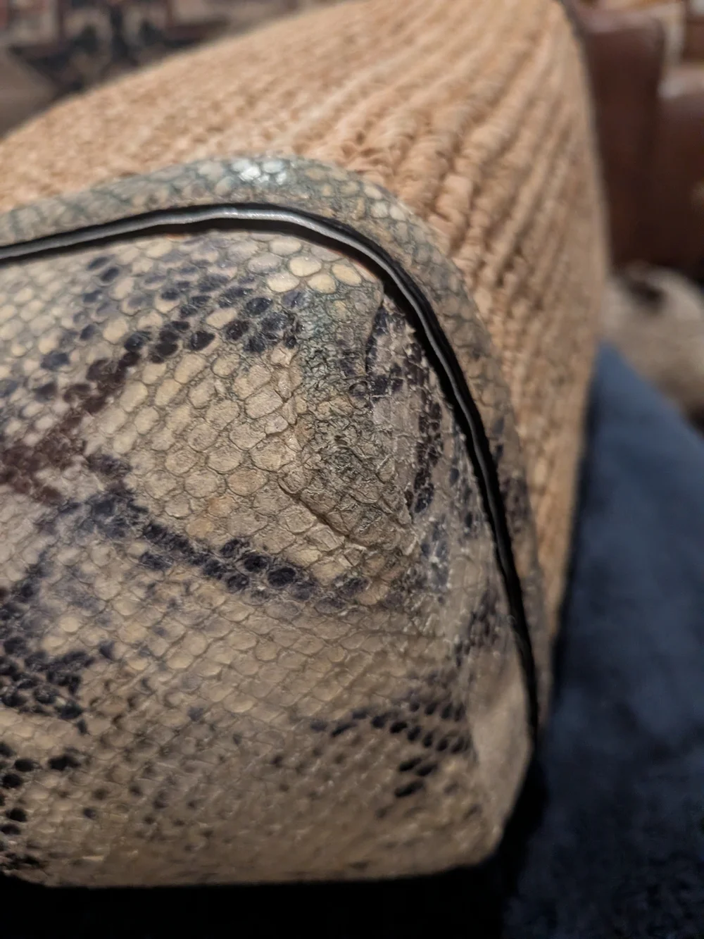 COACH Hampton Woven Straw Tote with Snakeskin Trim - Natural